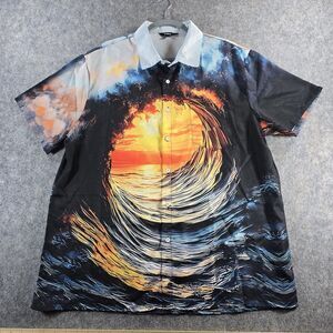 Ouku Ocean Wave Tube Button Up Shirt Men's XL Short  Sleeve Lightweight Sunset
